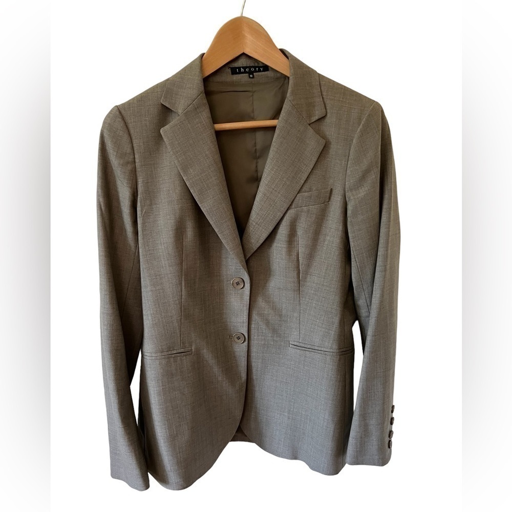 THEORY 2-BUTTON CLASSIC "RORY" BLAZER, FABRIC IS "TAILOR," HEATHERED TAN, Sz 10